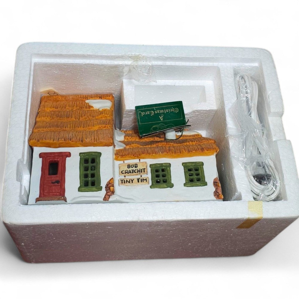 Retired Dept 56 Dickens Village Bob Cratchit Tiny Tim Cottage Lighted House Box